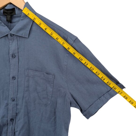 Magaschoni Man Linen Blend Shirt Mens Slate Blue Short Sleeve Front Pocket Sz M - Picture 8 of 10